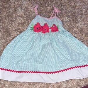 Good Lad Pink and White Striped Dress with Floral Details